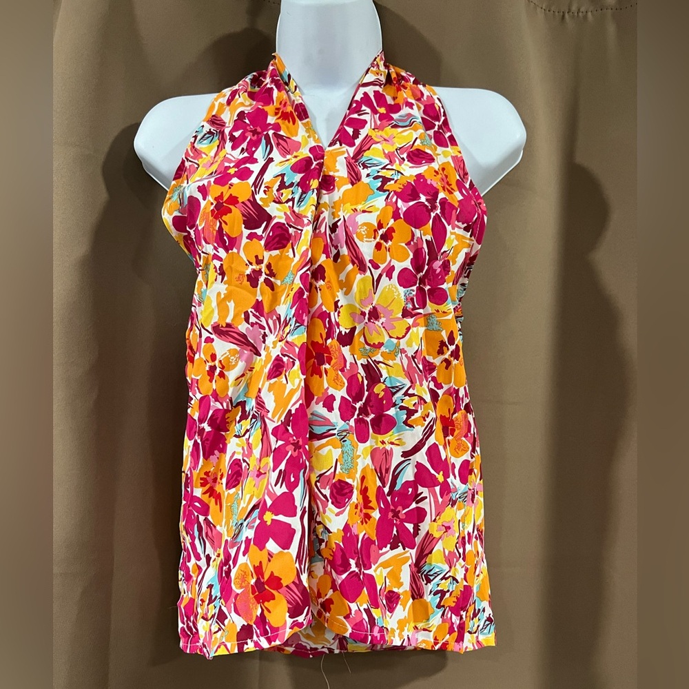 Floral Print Open Back Neck Tie Halter Top